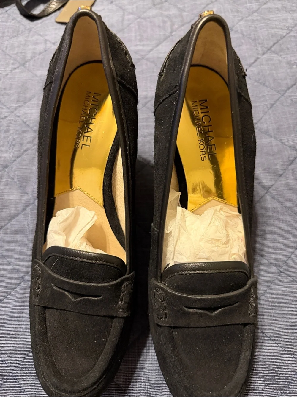 Michael Kors Black Suede Penny Loafers